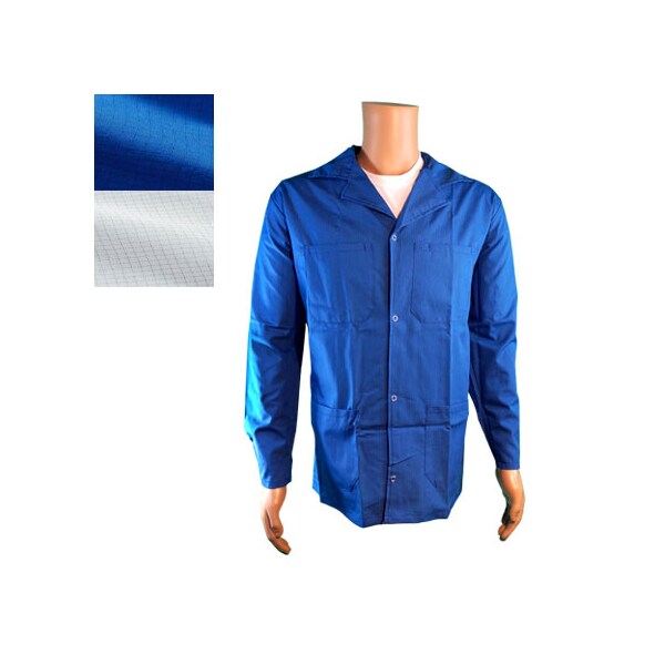 ESD Jacket, Waist Length, Lapel Collar, Snap Cuff, 2X-Large, White